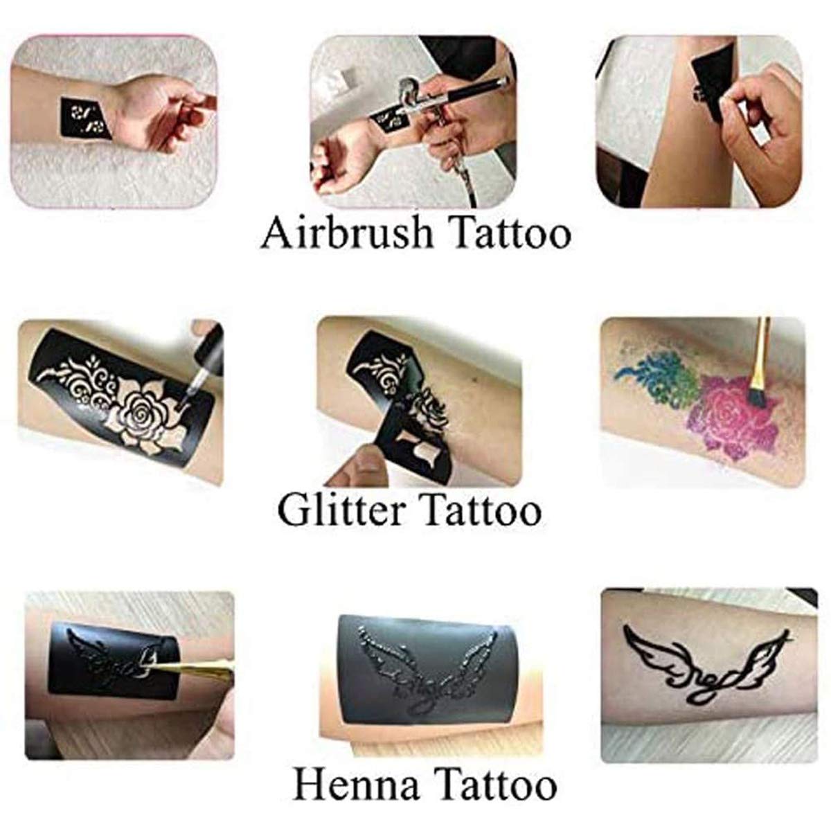 XMASIR 16 Sheet Tattoo Stencils for Women Body Art Temporary Templates Mehndi Stencils Indian Temples Tattoo 18.5 x 9.5cm