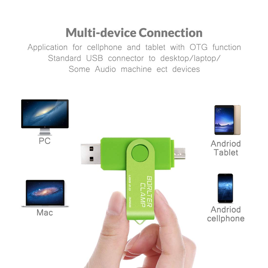 32GB OTG Memory Stick Dual USB Flash Drive, Thumb Drive with Micro USB Drive Port for Android Smartphone Tablet & Computer (Green) 32GB Green