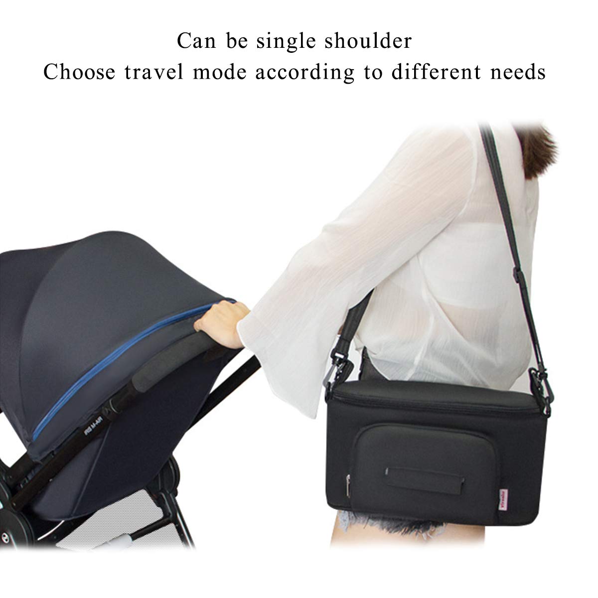 ZONSUSE Multifunctional Baby Bag, Baby Stroller Storage Bag, Hanging Nappy Bag, with Velcro, Waterproof, Universal Black