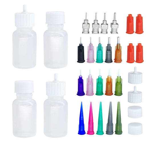 XMASIR Jagua Bottles Applicator, 5 pcs Applicator Bottles 30ml Multi Purpose DIY Ultra Fine with 16 Pcs Needle Tips Glue Applicator Squeeze Bottles Acrylic Painting