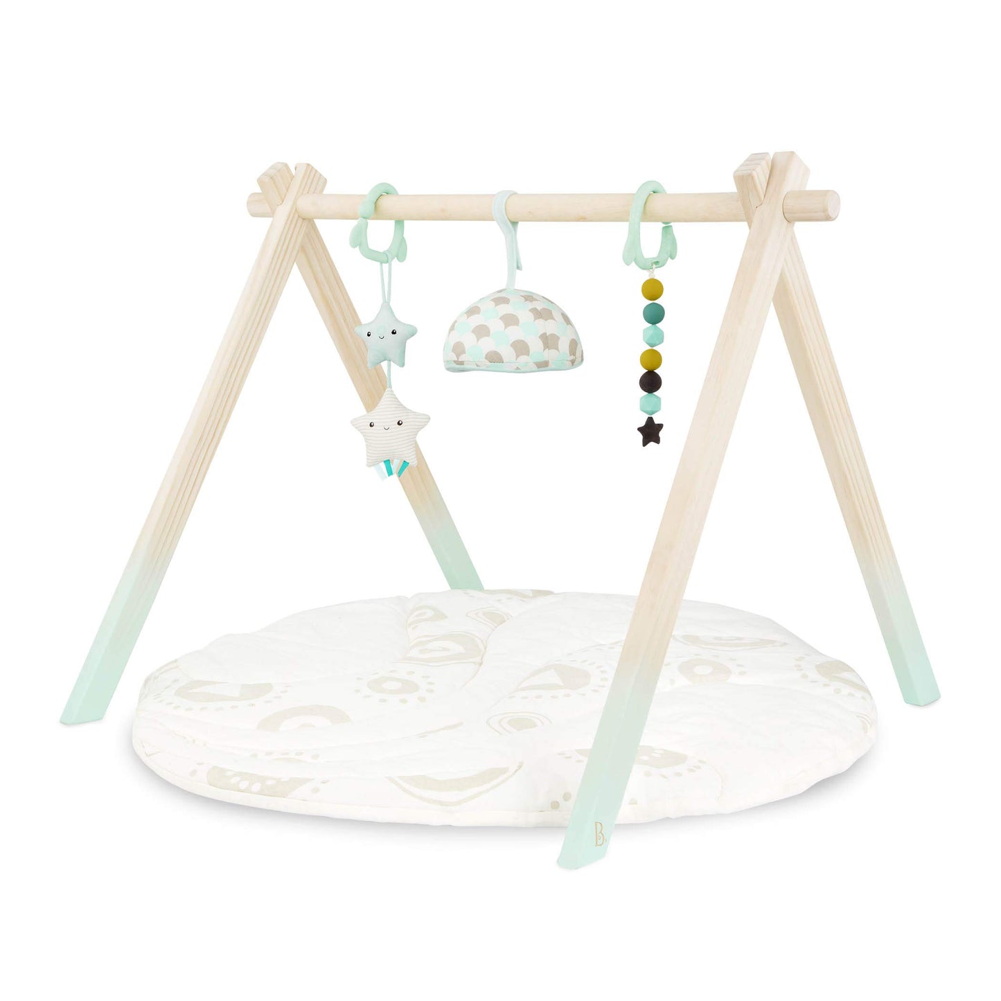 B. toys - Wooden Baby Play Gym with Cotton Activity Mat - Starry Sky - 3 Hanging Sensory Toys - Natural Wood - Babies, Infants, 0 month+