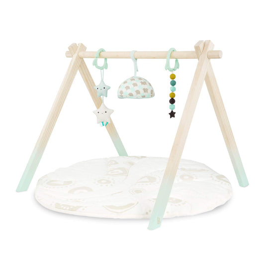 B. toys - Wooden Baby Play Gym with Cotton Activity Mat - Starry Sky - 3 Hanging Sensory Toys - Natural Wood - Babies, Infants, 0 month+