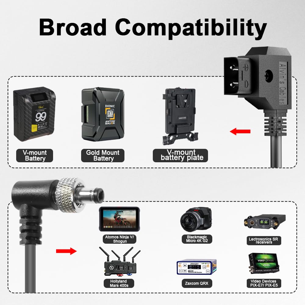 Alvin's Cables D-Tap to Locking DC 5.5 * 2.1 Atomos Monitor Power Cable for Video Devices PIX-E7 PIX-E5 7 Touchscreen Display Hollyland Mars 400s 60CM Right Angle DC 60CM