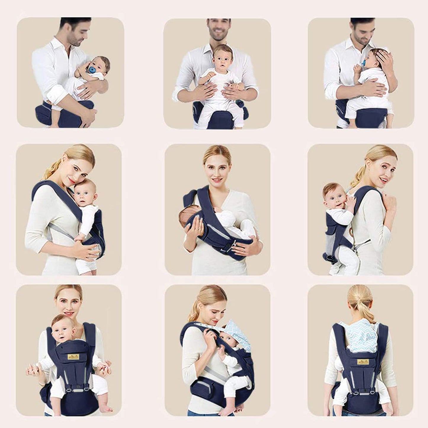 Viedouce Baby Carrier Ergonomic with Hip Seat/Pure Cotton Lightweight and Breathable/Multiposition:Dorsal, Ventral, Adjustable for Newborn and Toddler 3 to 48 Month (3.5 to 20 kg) Dark Blue