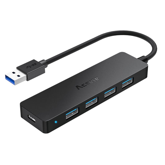 Aceele USB 3.0 Hub,USB 3.0 Ports & Type C Powered Port, Ultra Slim Data Hub For MacBook Pro/Air, iMac, Mac Pro/mini, Surface Pro, Dell XPS, Laptop, USB Flash Drives, Mobile HDD, PS5, and More black USB Hub-19cm