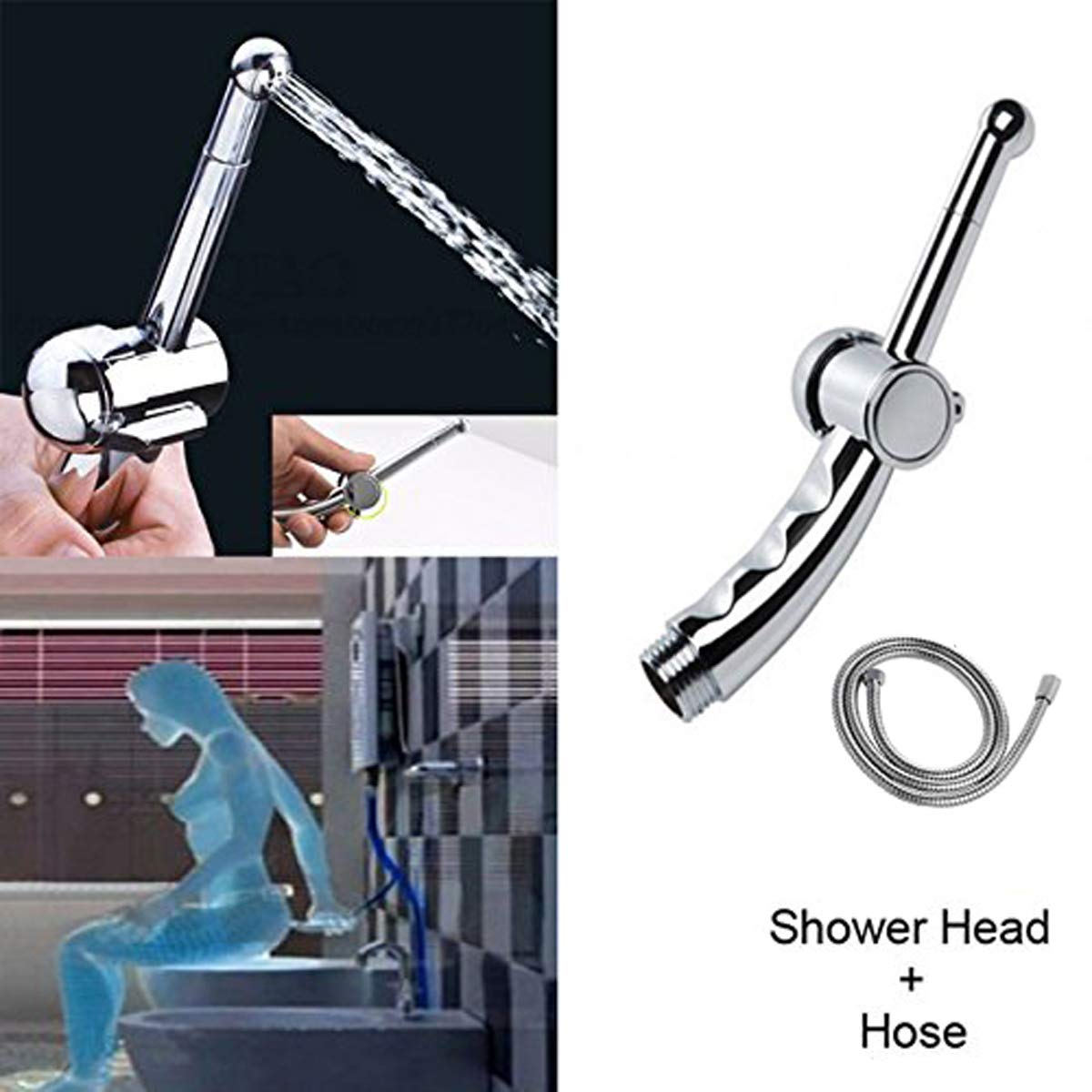 59-inch shower hose for portable bathroom with enema shower head cleaning set