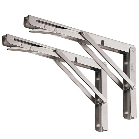 YUMORE Folding Shelf Bracket 12",Heavy Duty Foldable Shelf Brackets Stainless Steel Wall Mounted Collapsible Triangle Brackets for Floating Table DIY Countertop Support, Max Load 330lbs, Pack of 2 12inch Silver