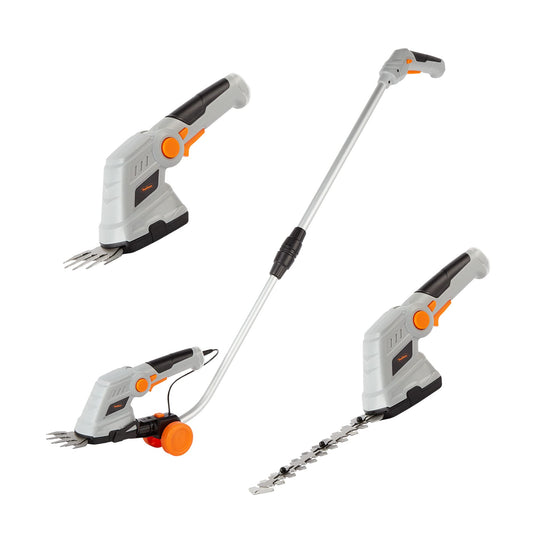 VonHaus 7.2V 2 in 1 Grass and Hedge Trimmer - Battery Powered Cordless, Interchangeable Blades, Easy Tool Blade Change, Telescopic Handle & Trolley Wheel Attachments - Lightweight Electric Trimmer