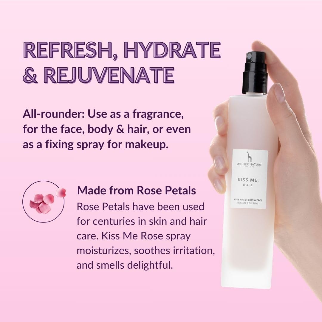 100% Natural Rose Water - Vegan, Without Artificial Additives - 100 ml Spray Made in The UK - The Perfect Toner, Formulated to Hydrate Face, Skin and Hair