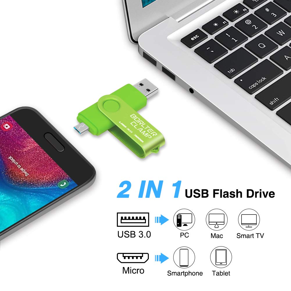 32GB Dual USB 3.0 Flash Drive OTG Memory Stick, Pendrive with microUSB Drive for Android Phone, Tablet and Computer (Green) 32GB Green