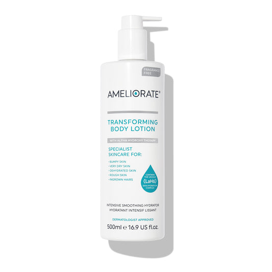 Ameliorate Transforming Body Lotion 500ml - Fragrance Free | LaB6, Lactic Acid, AHAs | Dermatologically tested, Menopause Friendly