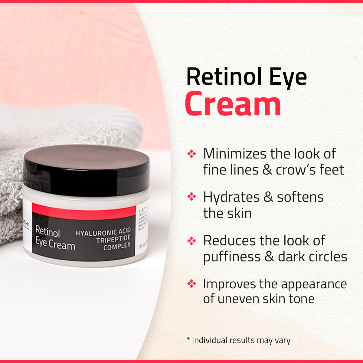 YEOUTH Retinol Eye Cream Anti Aging, Firming Under Eye Cream for Puffiness and Bags Under Eyes for Wrinkles and Dark Circles with Hyaluronic Acid and Tripeptides 60ml 60 ml (Pack of 1)