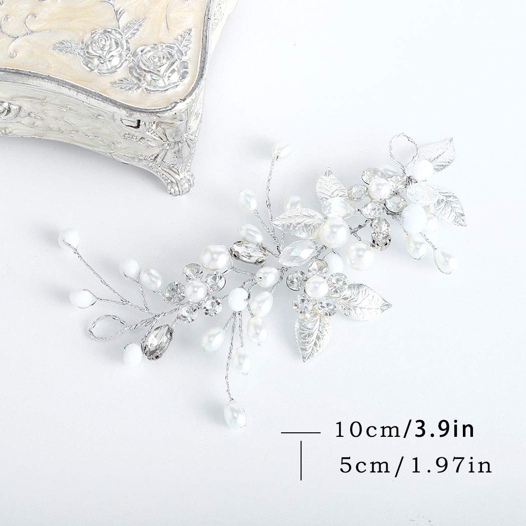 Unicra Bride Wedding Crystal Hair Vines Flower Leaf Headpieces Bridal Hair Accessories for Women and Girls (Sliver) Sliver