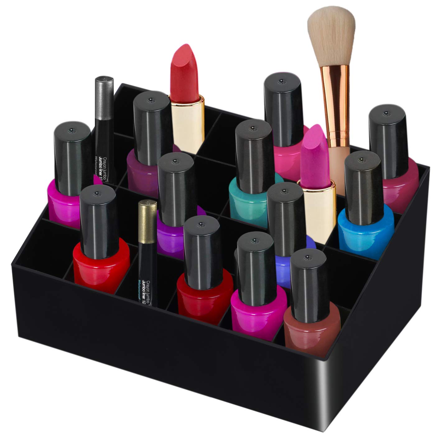 TRIXES Lipstick Organiser, Lipstick Holder – 24 Slots – Acrylic Display Stand Case - Makeup Storage Organizer, Acrylic Display Stand for Lipsticks, Essential Oils, Jewellery, Make-Up - Black Black Organiser - 24 Slots