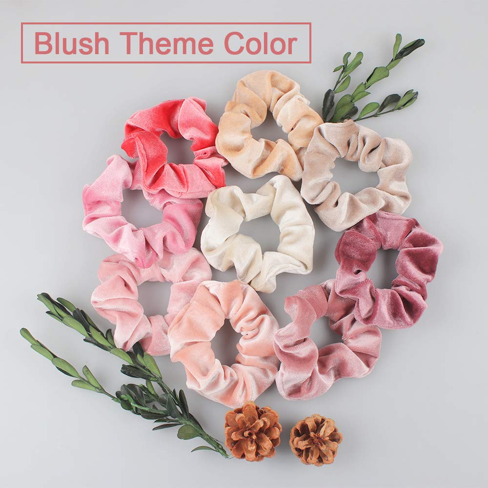 18 Pcs Hair Scrunchies for Women, Blush Theme Hair Scrunchies, Velvet Elastic Hair Bands, Pink Love Scrunchy Hair Ties Soft Ponytail Holders for Women and Girls Hair Accessories(Pink)