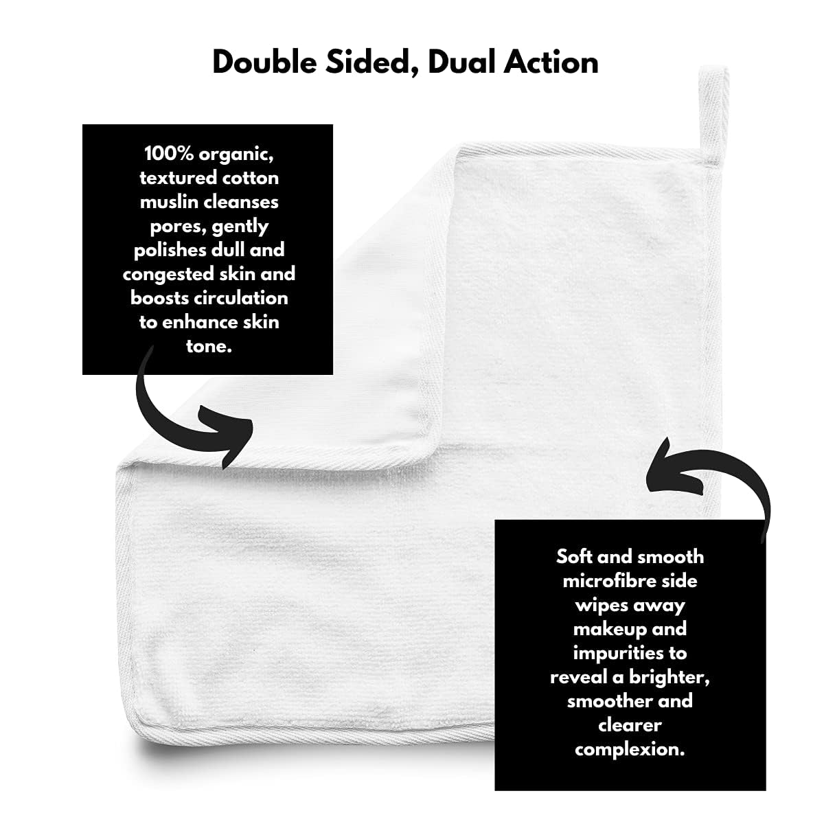 Ané 3 Double Sided Organic Cotton Muslin and Microfibre Cleansing and Exfoliating Flannel Face Cloth for Cleansing, Makeup Remover and Gentle Face Exfoliation