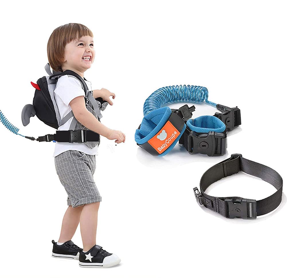 Anti Lost Wrist Link Belt, 1.5M Belts and Wristband 2 in 1 Combination Kit, Adjustable Children Wrist Rope with Lock, Safety Harness for Kids, Baby Harness for Walking(Blue+Black+1.5Meters) blue+black+1.5meters