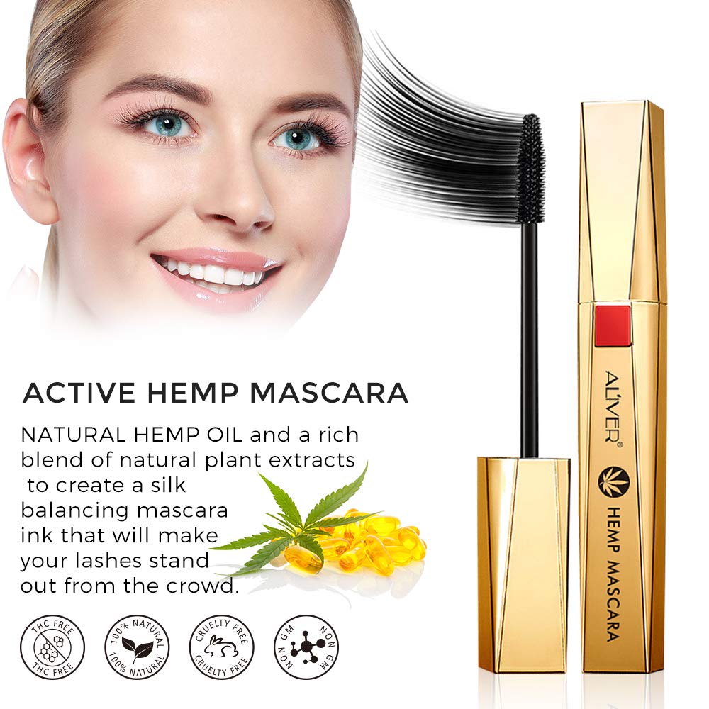 Aliver HEMP MASCARA Lash luxury infused Silk Fiber Long Lasting Curve Lengthening Mascara Volume And Thickening Mascara Dramatic Extension Smudge-proof Instant lash Enhancing Hemp Mascara Black