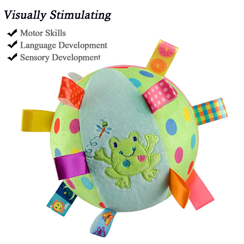 Yijie Baby Soft Rattle Ball - Plush Stuffed Animal Multi Sensory Toy - Baby Sensory Ball with Chiming Bell - for Babies, Toddlers, Infants, Green Frog