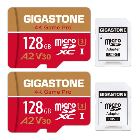 [5-Yrs Free Data Recovery] Gigastone 128GB 2-Pack Micro SD Card, 4K Game Pro, MicroSDXC Memory Card for Nintendo-Switch, GoPro, Action Camera, DJI, UHD Video, R/W up to 100/50MB/s, UHS-I U3 A2 V30 C10