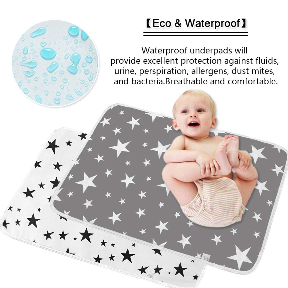 Baby Diaper Changing Pad SACONELL 2 Pack 19.6'' X 27.5'' Portable Waterproof Change Mat Unisex Newborn Diapering Sheet Protector Cotton Absorbent Sheet Bed Pads(Grey & White)