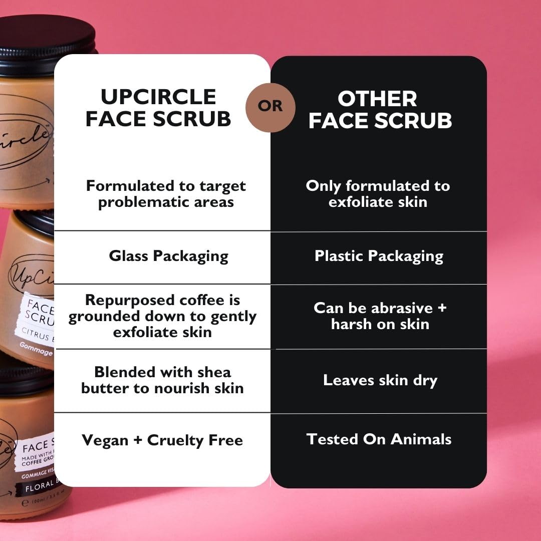 UpCircle Coffee Face Scrub - Herbal Blend For Oily, Combination + Spot Prone Skin 100ml - Tea Tree, Shea Butter, Coconut + Rosehip Oil - Natural, Vegan Face Exfoliator For Soft, Smooth Skin