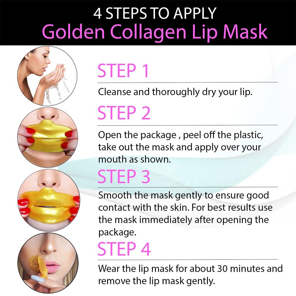 24K Gold Gel Crystal Collagen Lip and Eye Masks - 5 Pairs Gold Eye Mask & 5 Pcs Gold Lip Mask, Anti Aging Eye and Lip Mask Patches Set