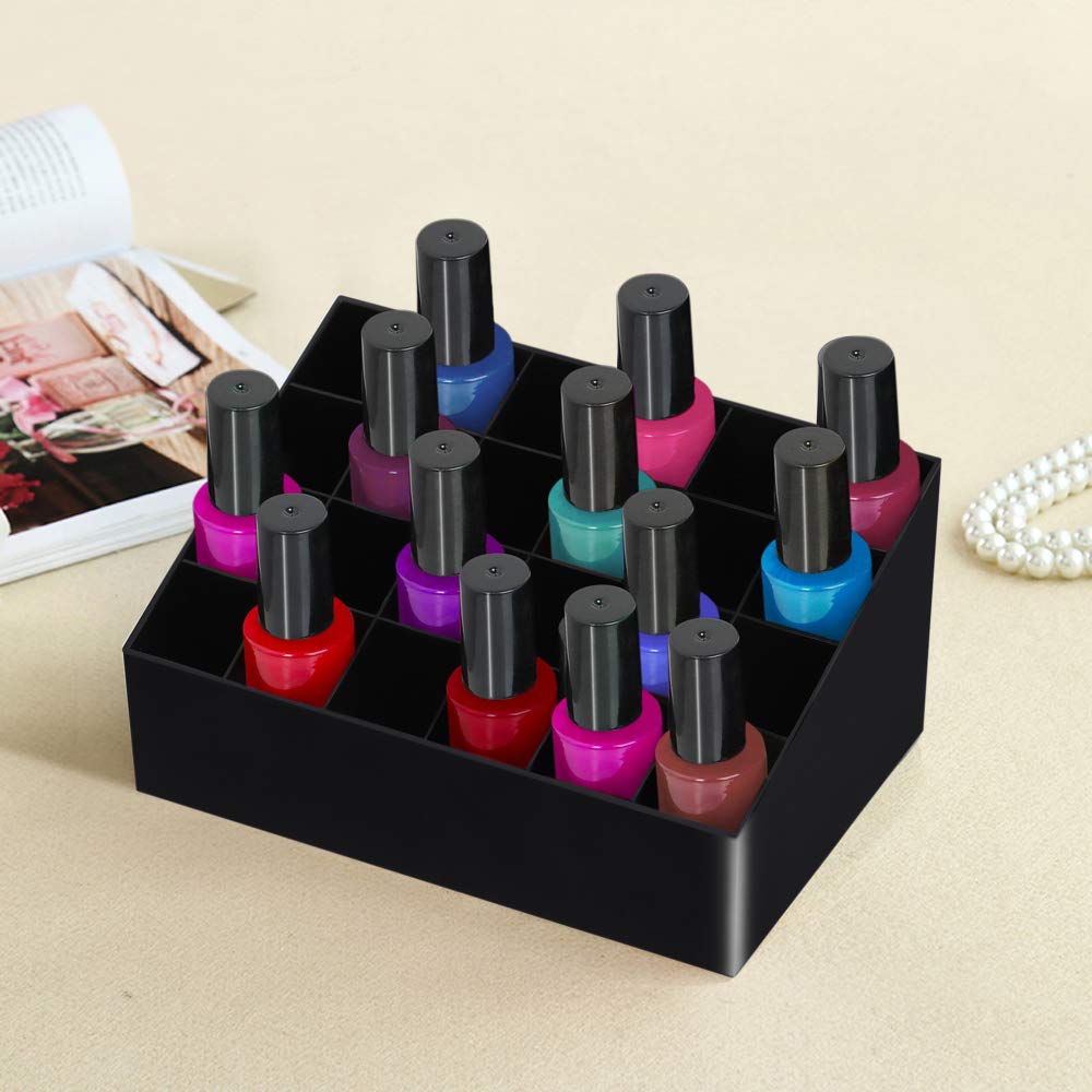 TRIXES Lipstick Organiser, Lipstick Holder – 24 Slots – Acrylic Display Stand Case - Makeup Storage Organizer, Acrylic Display Stand for Lipsticks, Essential Oils, Jewellery, Make-Up - Black Black Organiser - 24 Slots