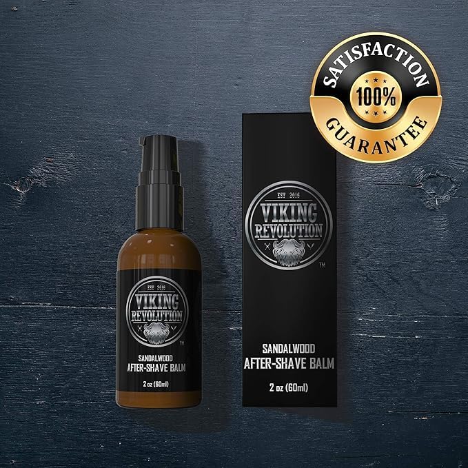 Viking Revolution Aftershave Balm for Men for Sensitive Skin - Sandalwood Scent - Soothes and Moisturizes Face After Shaving - Eliminates Razor Burn for A Silky Smooth Finish - After Shave Balm Men