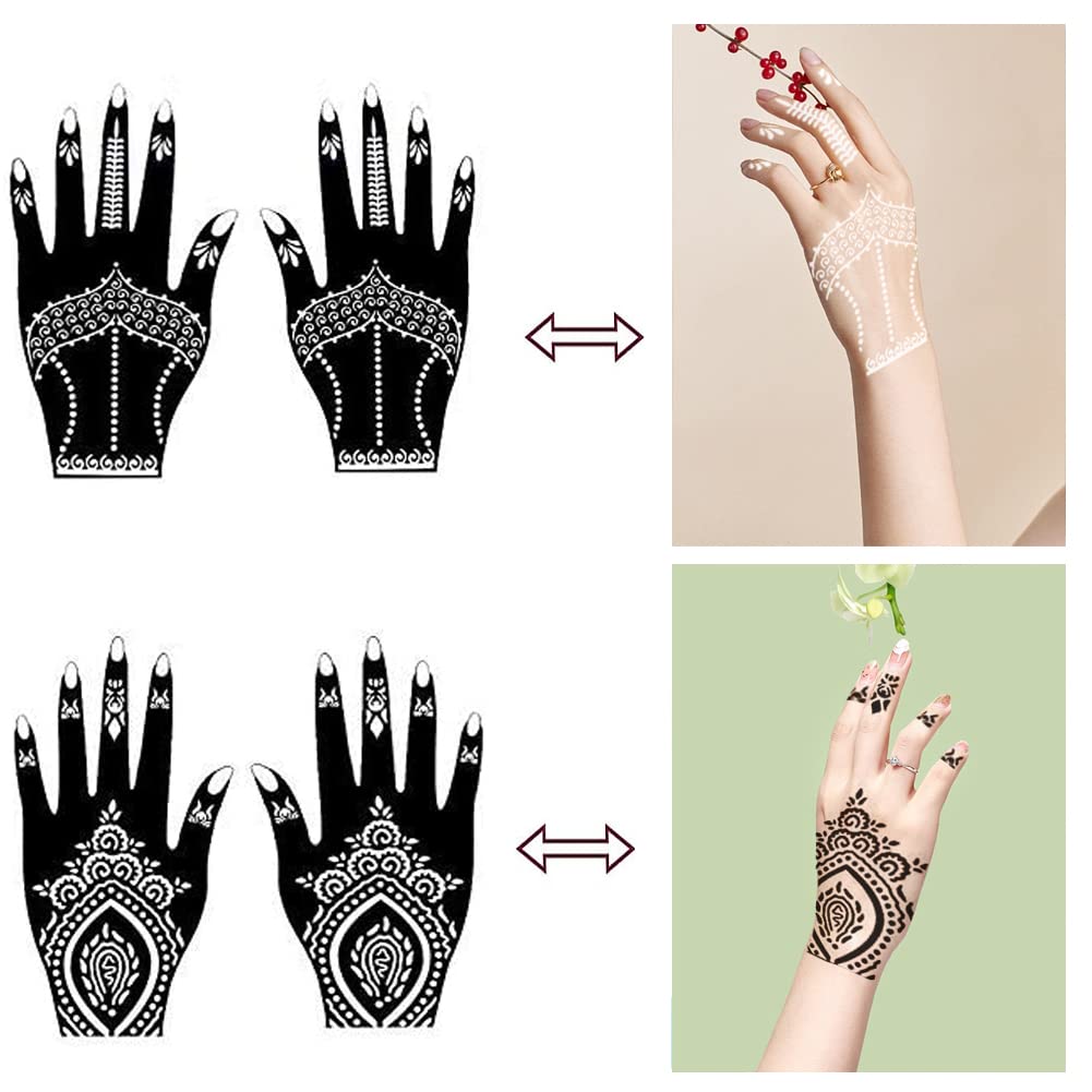 XMASIR 20 Pieces Temporary Tattoo Hand Stencils Kit for Women Girl, Indian Arabian Tattoo Sticker Tattoo Templates 20 X 10.5 cm