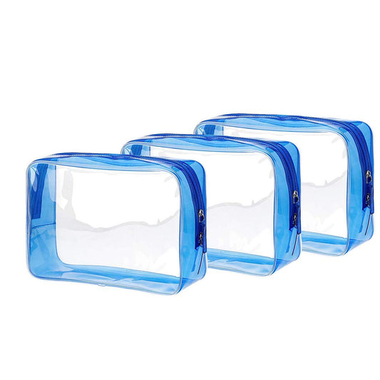 Travel Toiletry Pouch Toiletry Organizer Case Clear Plastic Blue 3 Pieces （Different Sizes）Toiletry Carry Pouch for Women Men Kids Waterproof Shower