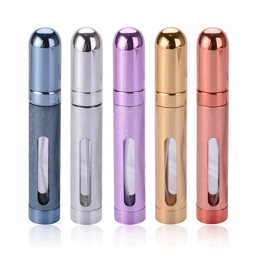 ZKSMNB 12ml Perfume Bottles (5pcs）,Travel Refillable Perfume Atomizer Spray Bottle, Fragrance Empty Bottle with Window, Fits in Your Purse, Pocket or Luggage (Silver，Blue，Red, Gold, Purple)