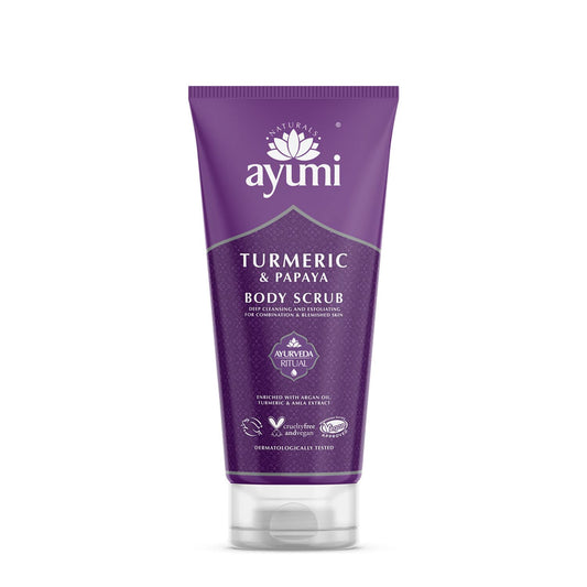 Ayumi Turmeric & Papaya Body Scrub, With Ground Olive Stones & Crushed Pumice Stone to Buff Away Dead Skin Cells, For Smooth & Radiant Skin 1 x 200ml 1 count (Pack of 1)