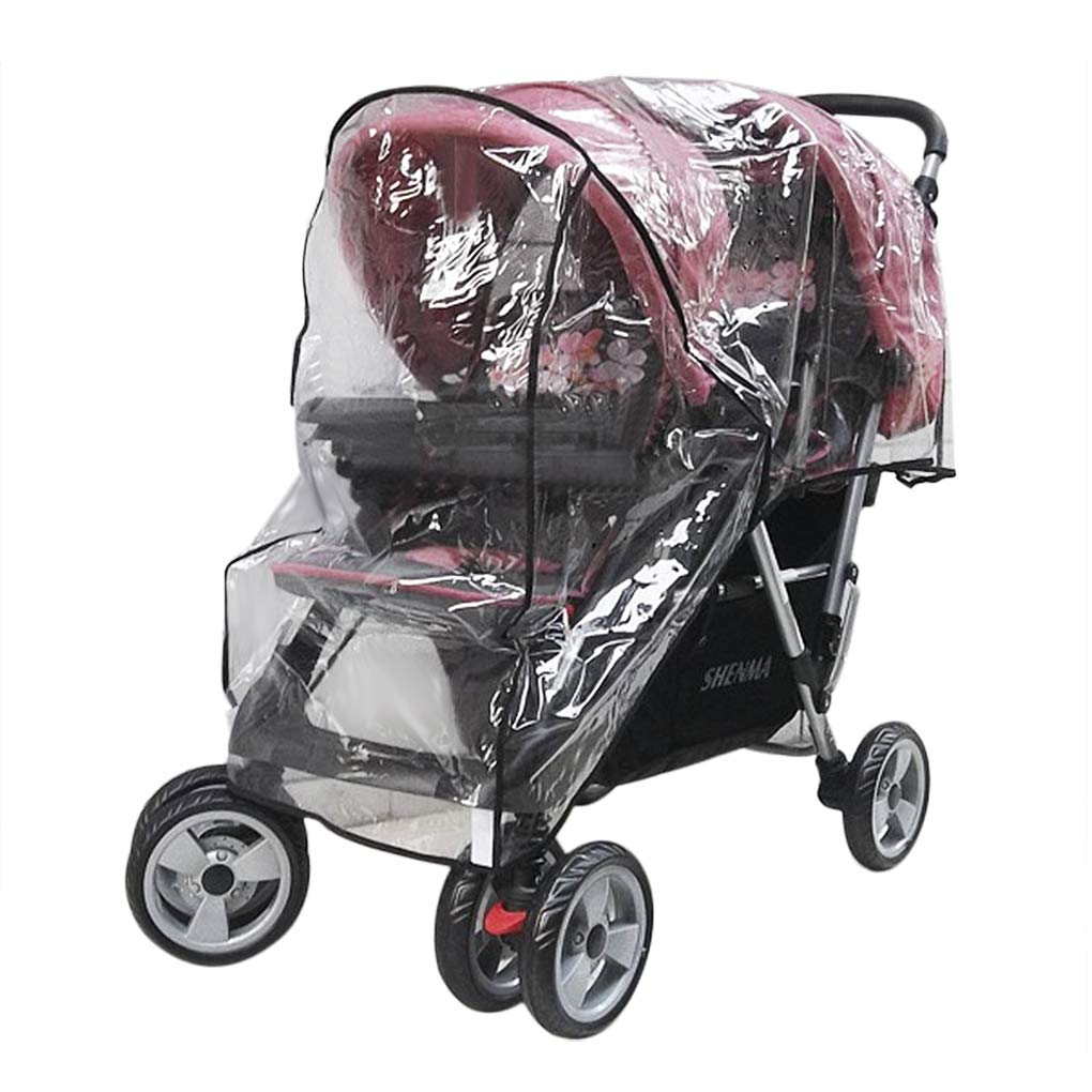 Universal Stroller Raincover Twins Strollers Double Tandem Baby Stroller Transparent PVC rain Cover for Pushchair Pram Buggy Rainproof Windproof Rain Cover with Canopy Tandem Twin Buggy Raincover