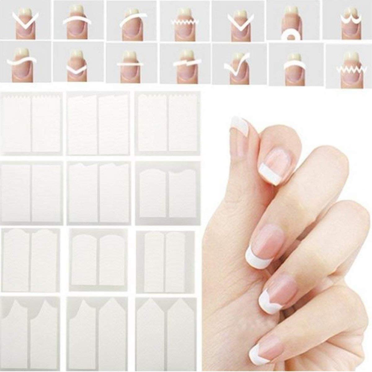 24 Sheet Nail Art Sticker, Manicure Tool Nail Art Stencils French Tip Guides Stickers Form Fringe Guides Vinyl