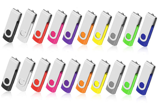 USB Stick, AreTop Memory Stick 2GB 20 Pack, Flash Drive 2.0 Swivel Thum Drive with Lanyard and LED Indicator, USB Flash Drive for PC/Laptop/Tablet Data Storage Multicolor