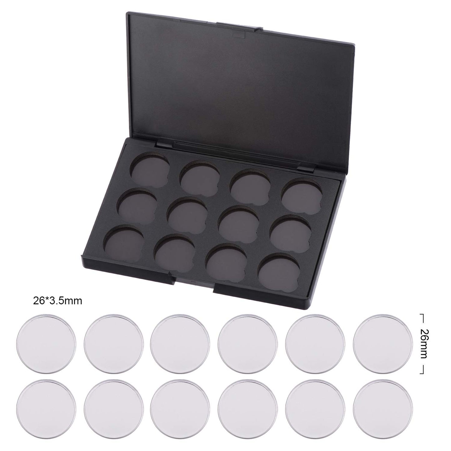 Allwon Empty Magnetic Eyeshadow Makeup Palette with 12Pcs 26mm Round Metal Pans