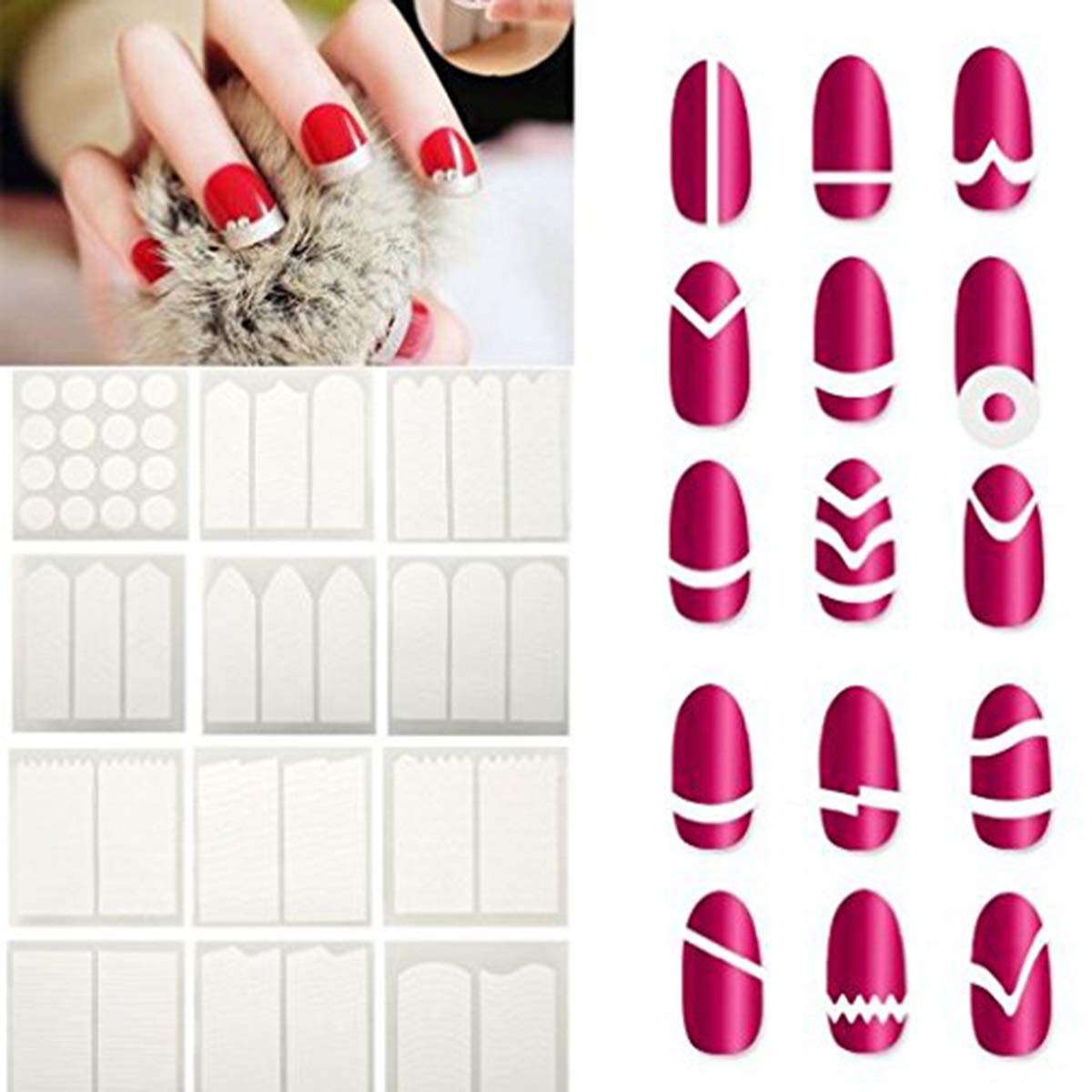 24 Sheet Nail Art Sticker, Manicure Tool Nail Art Stencils French Tip Guides Stickers Form Fringe Guides Vinyl