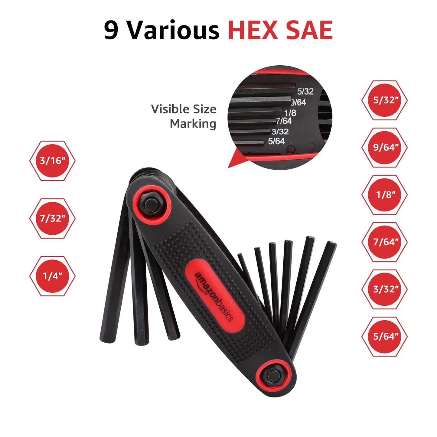 Amazon Basics Folding Hex Key Set - 3-Pack, Metric/SAE/TORX