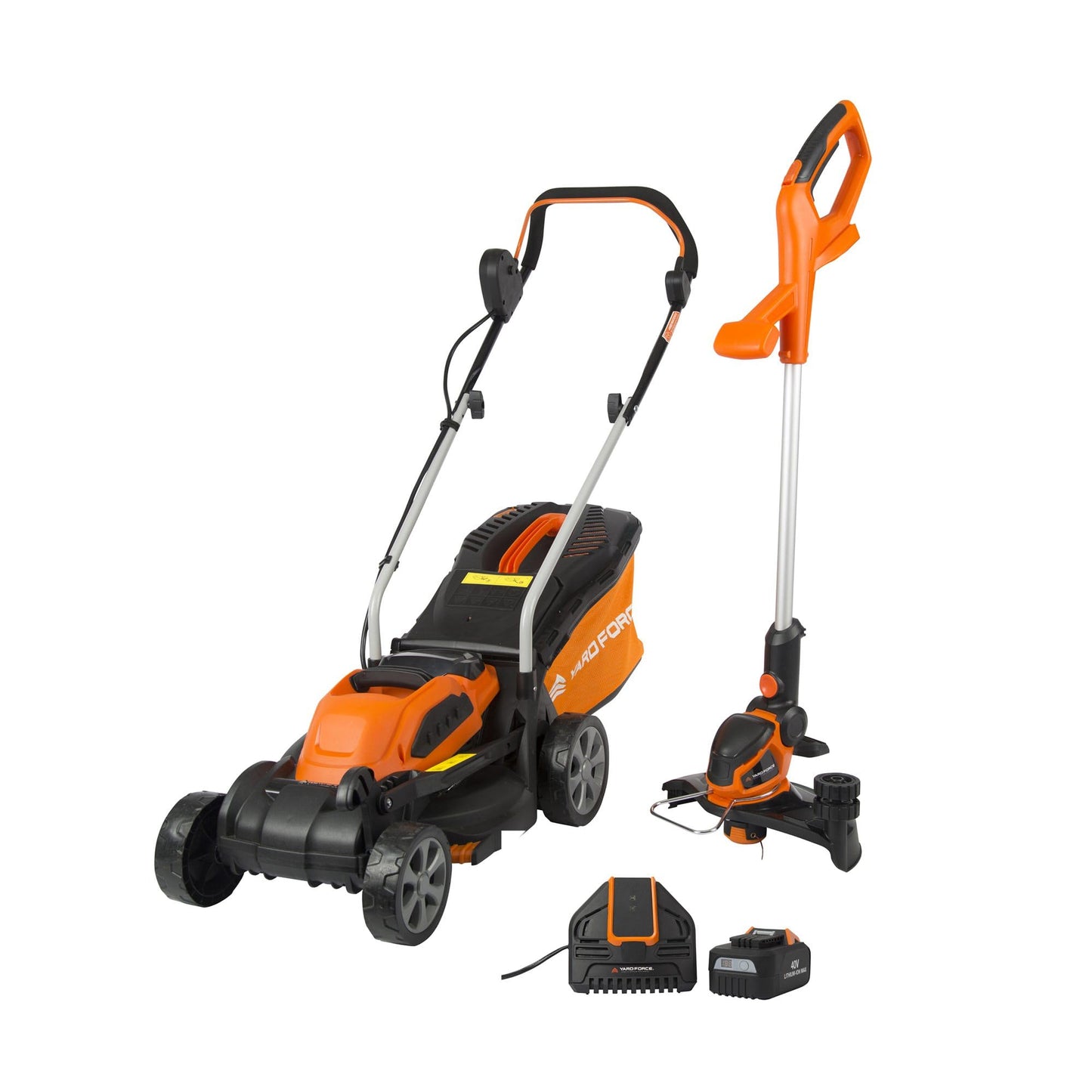 Yard Force 40V 32cm Cordless Lawnmower Plus Cordless Grass Trimmer with ONE Lithium-ion Battery & Quick Charger LM G32 + LT G30 Black,orange Single