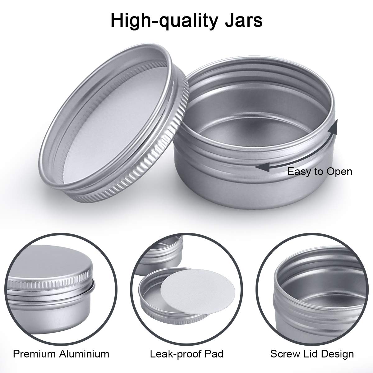 20pcs Empty Cosmetics Container Pots Aluminium Tin Jars with Screw Lids, Labels and Mini Spatula for Cream, Sample, Powder, Makeup Storage (20ml) Silver