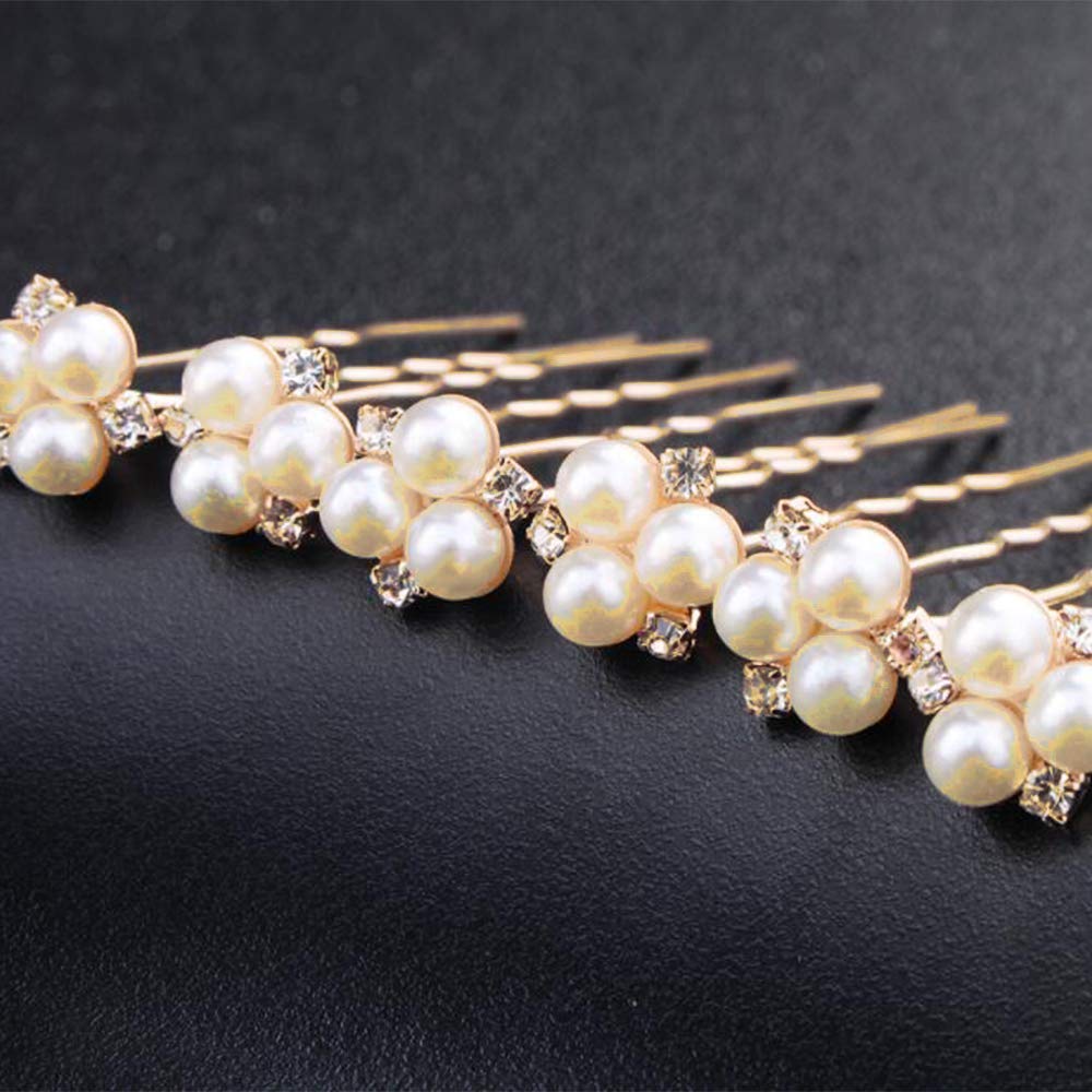 Anglacesmade Bridal Hair Pins Crystal Hair Pin Pearl Bobby Pins Wedding Headpiece Bridesmaid Flower Girl Hair Accessories for Women and Girls(Gold) Gold