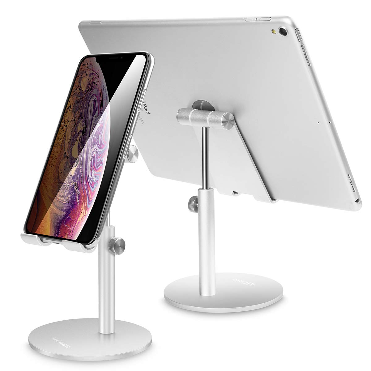 AICase Tablet/Phone Stand, Universal Adjustable Aluminum Desktop Stand, for New iPad 2018 Pro 10.5/9.7/12.9, Air mini 2 3 4, Samsung Tab, Other Smartphones and Tablets (4-12.9 inch) - Silver