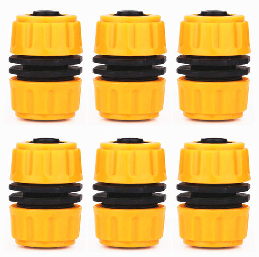 TOPWAYS 6 pack Hose Repair Connector, Quick Fix Extend Connector for 1/2" Graden Hose Pipe (Yellow) Yellow