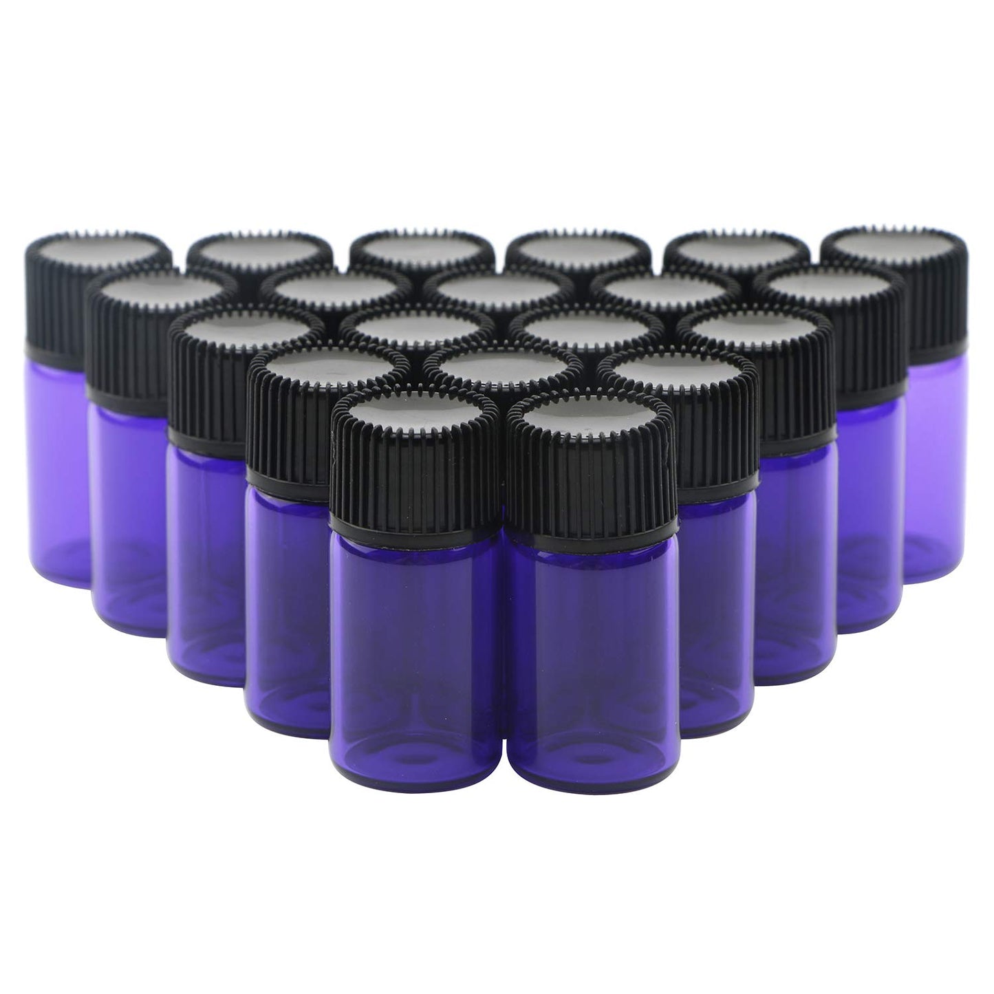 Unxuey 20Pack Portable Mini Glass Sample Vials Bottle with Orifice Reducer Black Screws Cap Essential Oils Diffuser Jar for Perfume Water Tea Oils Sample Display Purple