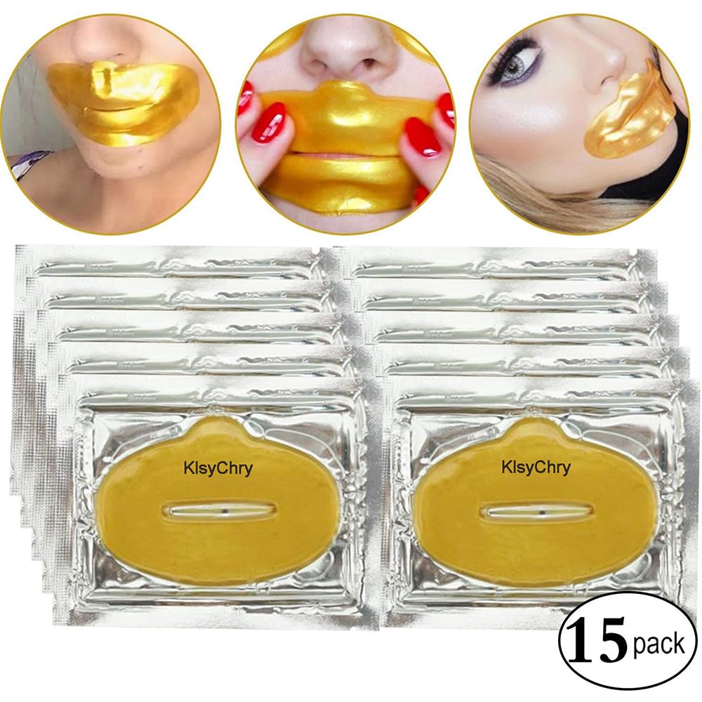 15 Pcs Crystal 24K Gold Bio Collagen Gel Lip Pad Mask For Moisturizing, Anti-Wrinkle, Anti-Aging, Nourishing & Hydrating Lips