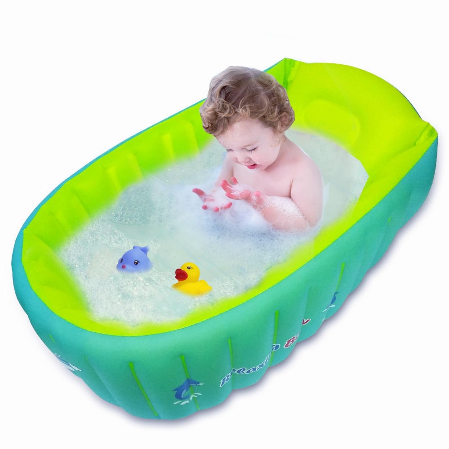 YAAVAAW Inflatable Baby Bathtub,Infant Shower Tub Anti-Slip Shower Basin,Toddler Bathing Seat Mini Swimming Pool Foldable Travel Bath Tub Shower Basin with Soft Cushion Central Seat(for 0-3 Years)