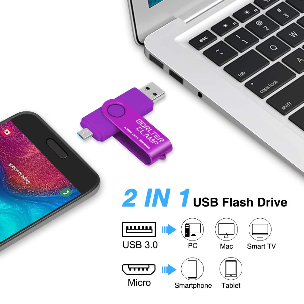 128GB Dual USB 3.0 Flash Drive OTG Memory Stick, Pendrive with microUSB Drive for Android Phone, Tablet and Computer (Purple) 128GB Purple