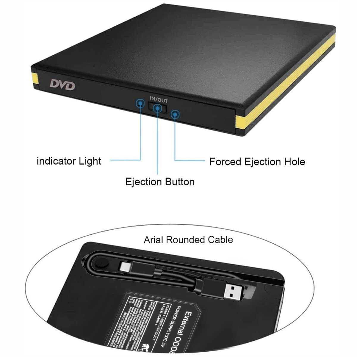 USB 3.0 External DVD Drive, Portable CD DVD Drive Player External CD Burner Reader Writer Disk Drive for Laptop Desktop MacBook Mac OS Windows 10 8 7 XP Vista Drive 002