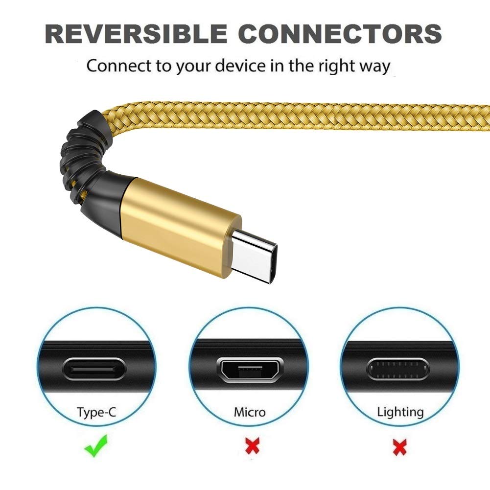 USB C Cable,Type C Cable 2M 2Pack Fast Charging Cable Nylon USB C Charger Lead for Samsung S20 Fe Plus S21 S8 S9 S10 A11 A12 A41 A42 A51 A52 A71 A20e A21s,Huawei P20 Lite P30 P40 P10 P9,Xiaomi 9,Sony 2M+2M Gold